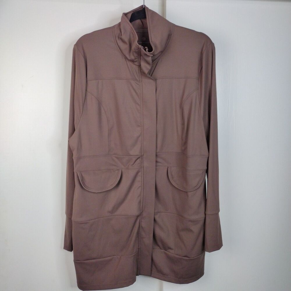 Any Age Activewear Womens Brown Long Jacket Coat Plus Size 2XL Stretchy Casual